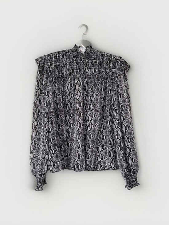 Primark Mock Neck Grey Snake Print Blouse Size 8 US Sheer Smock Neck - Picture 1 of 8